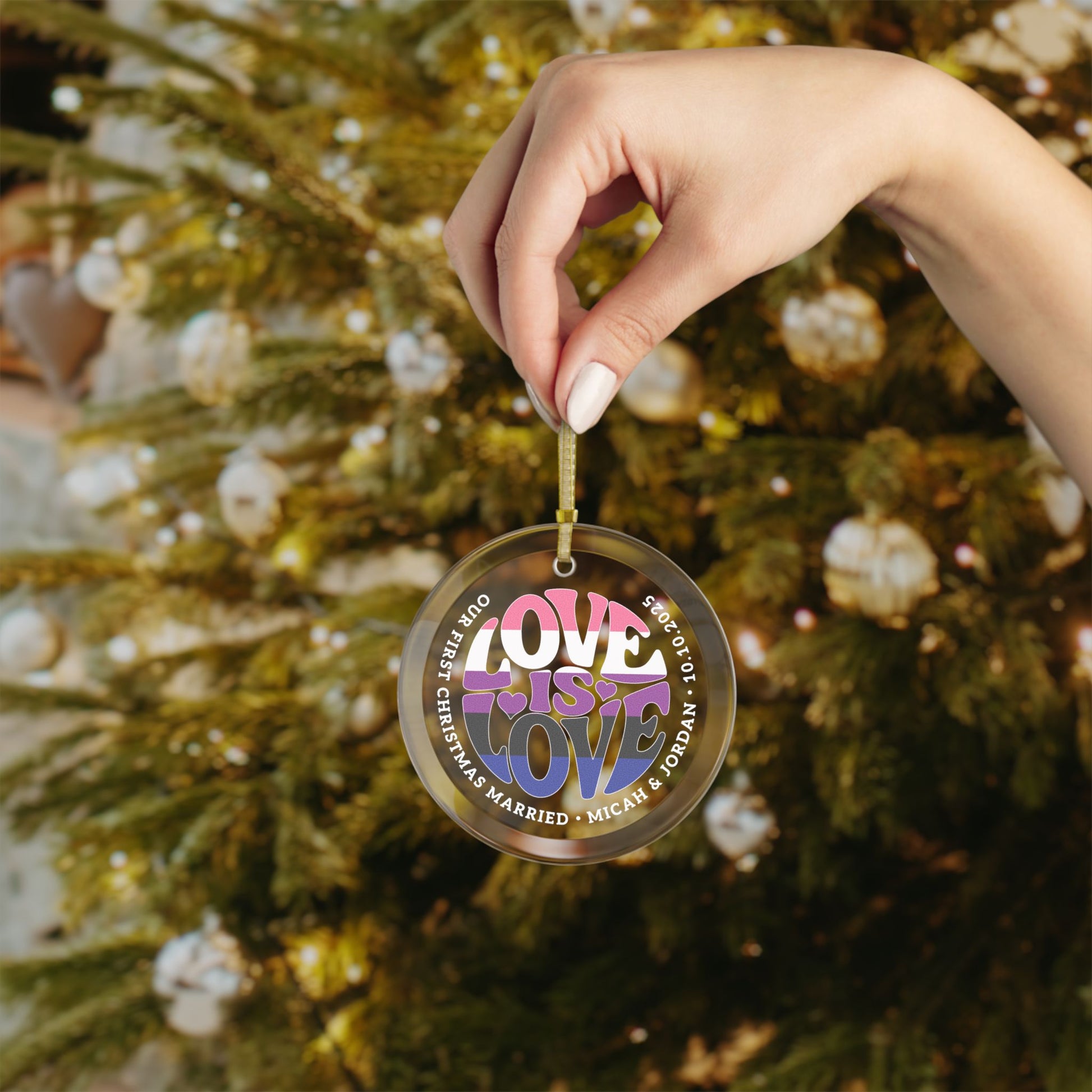 Custom Glass Love is Love Genderfluid Pride 3.5" Circle Ornaments