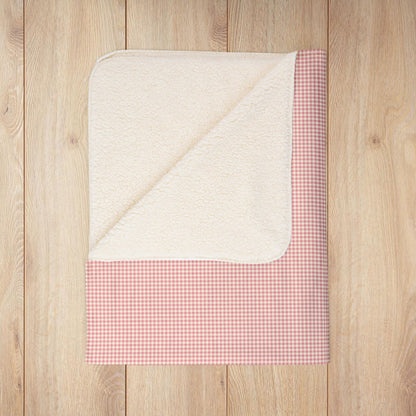 Pink & Cream Gingham Fleece Sherpa Blanket