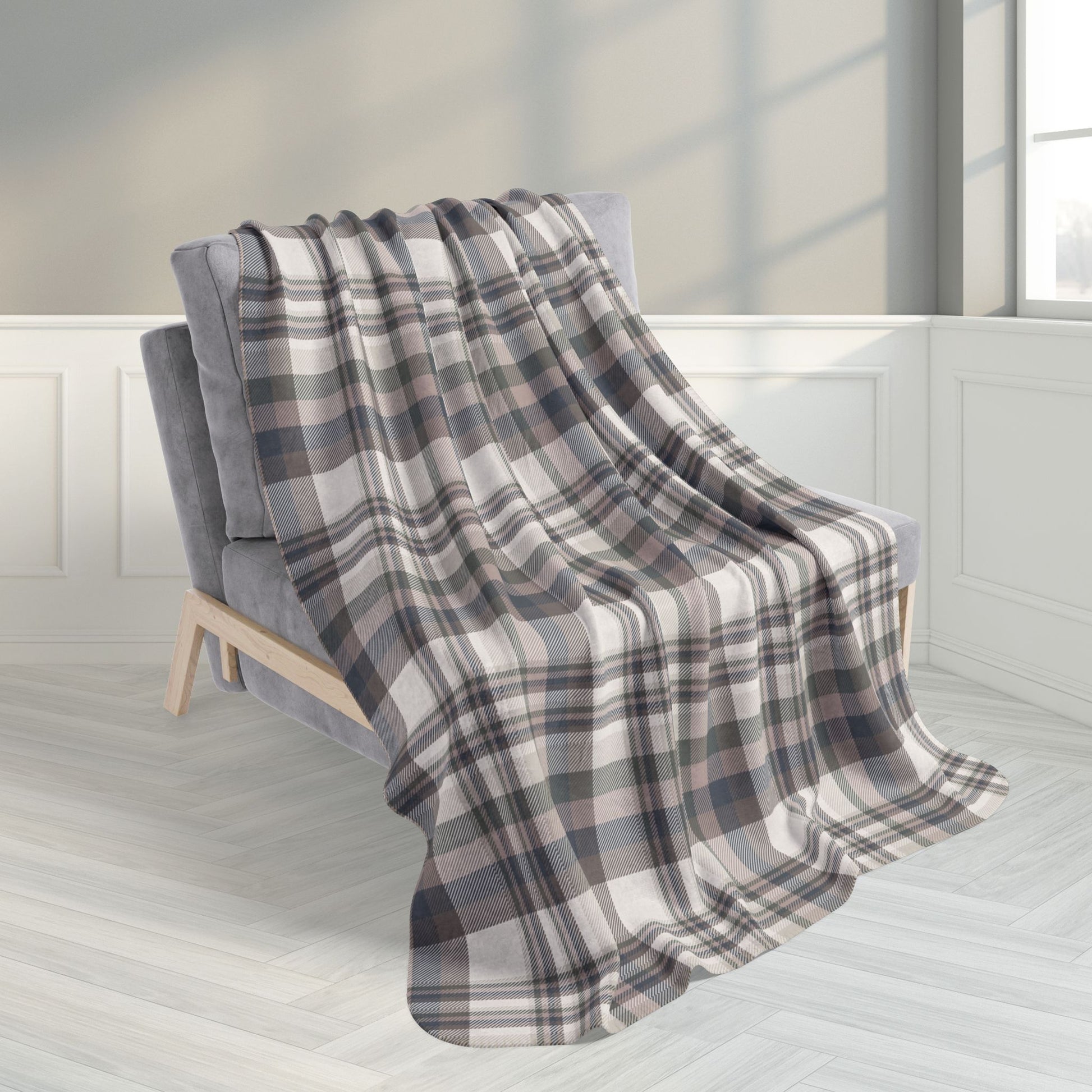 50" × 60" Winter Brown Plaid Fleece Sherpa Blanket