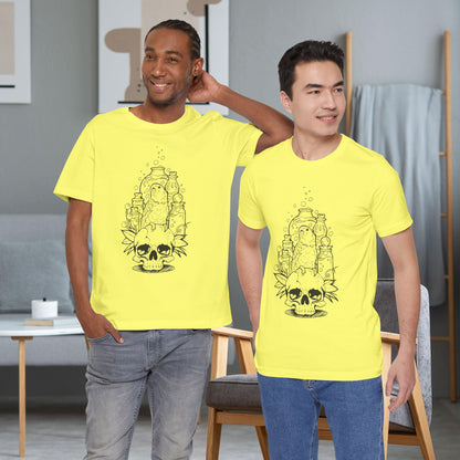 Crazy Scientist Lovebird Sitting on a Skull, Line Art Tee