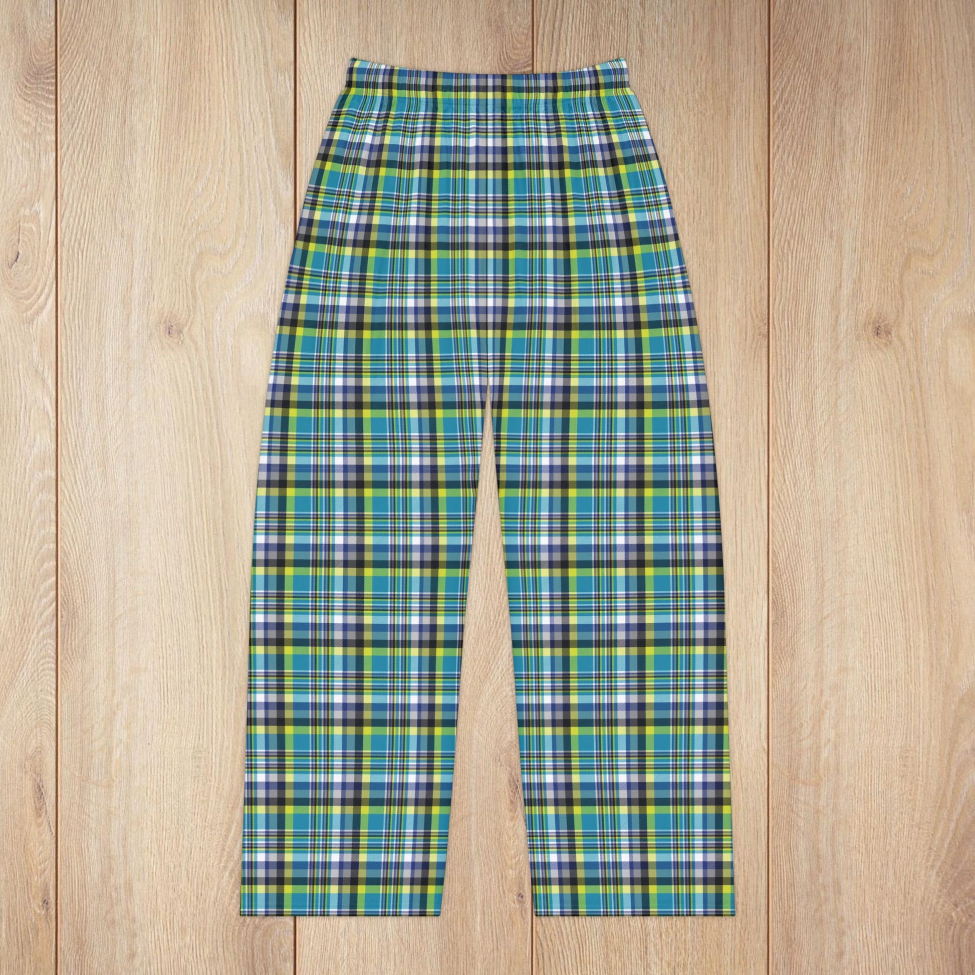 Women’s Teal & Neon Green Charlotte NC & Fort Mill SC Plaid Pajama Pants