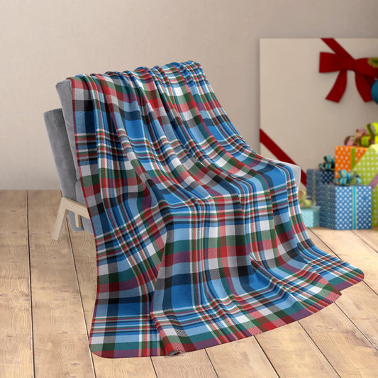 60" × 80" Grey Christmas Blue & Black Charlotte NC Plaid Fleece Sherpa Blanket