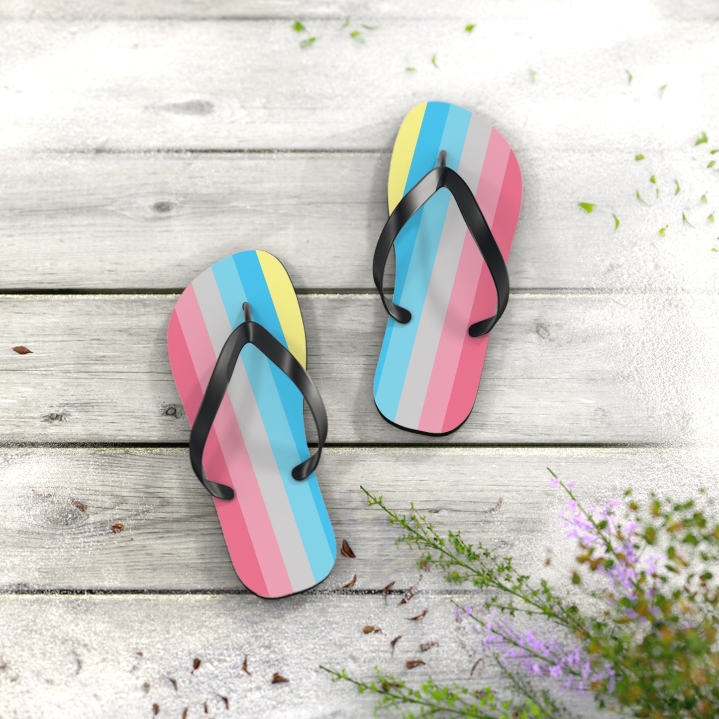 S Black sole Genderflux Pride Flip Flops