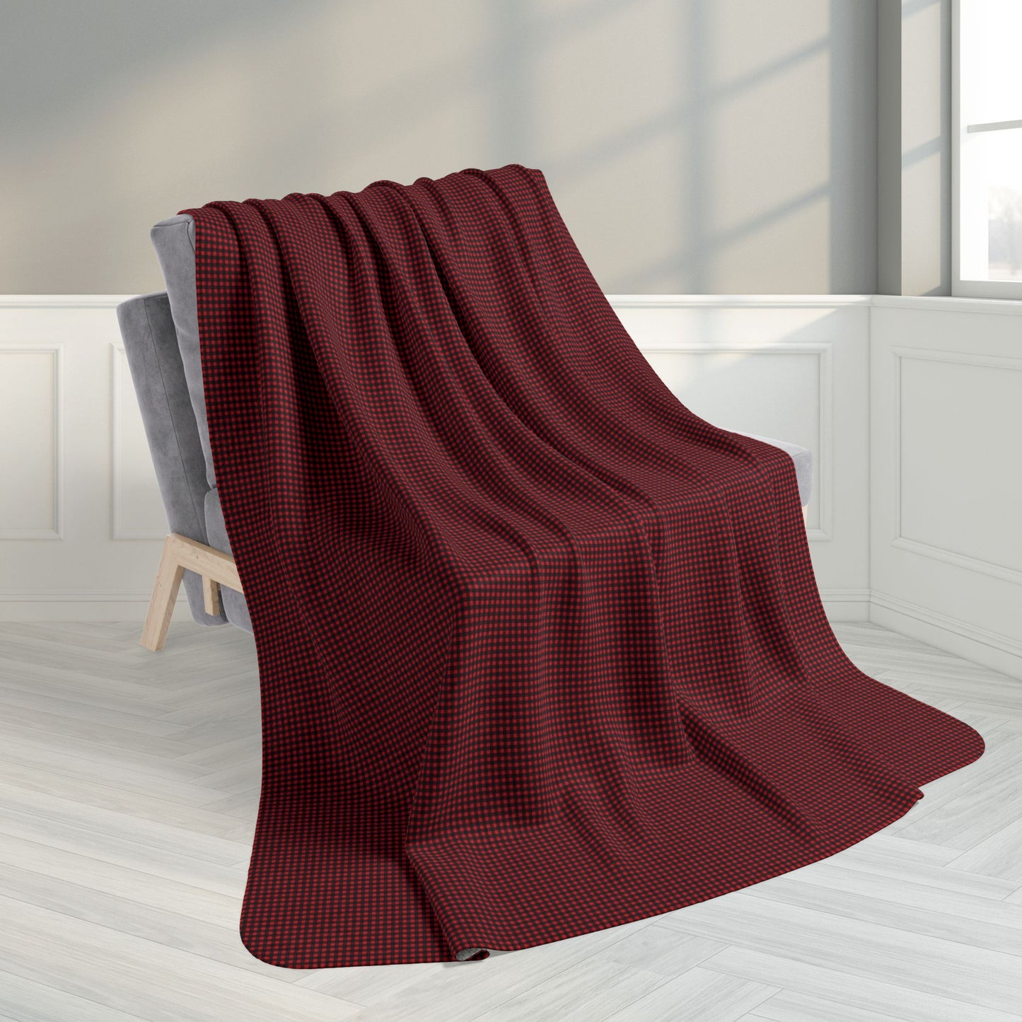 60" × 80" Grey Red Buffalo Plaid Gingham Fleece Sherpa Blanket