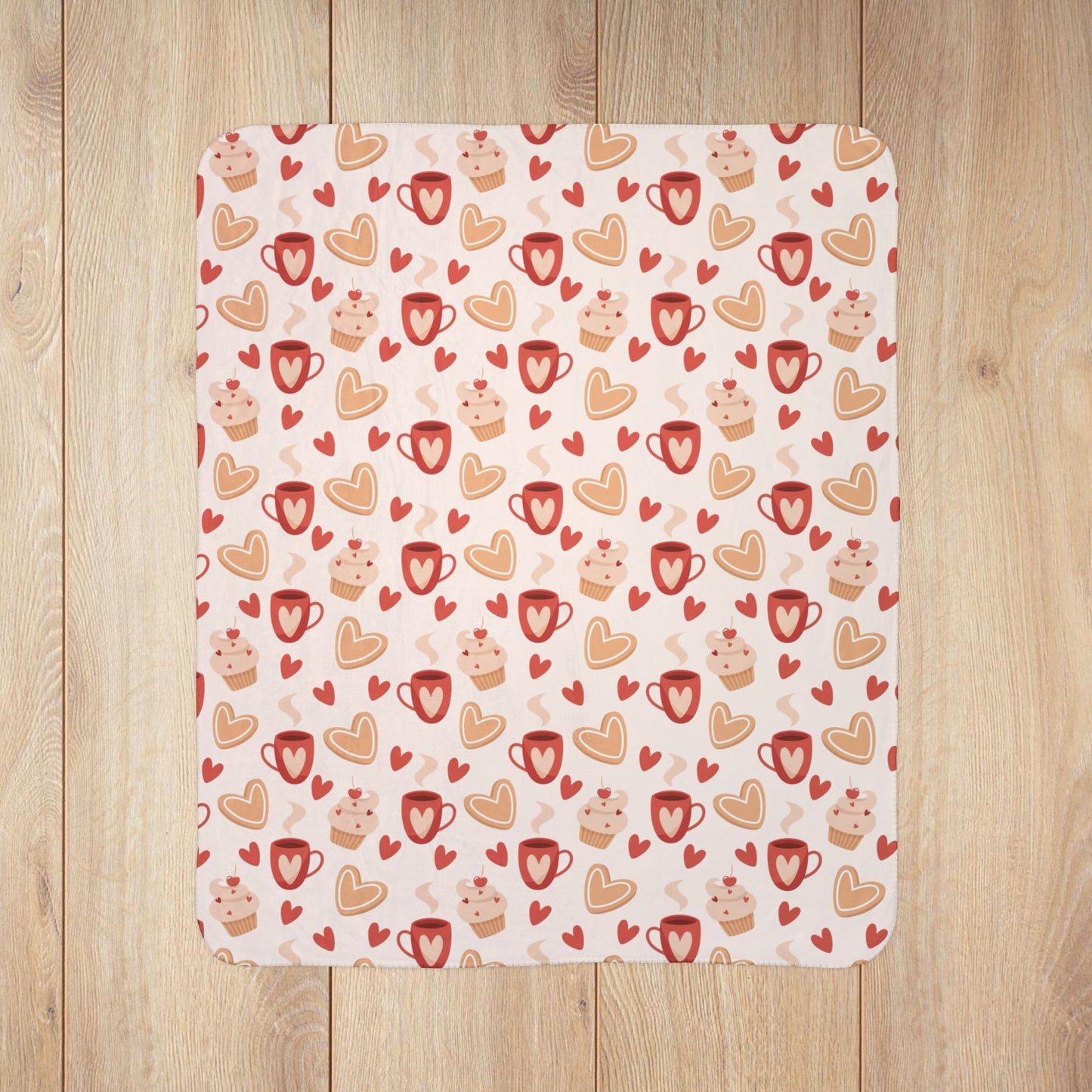 Coffee, Sweets & Hearts Valentine’s Day Fleece Sherpa Blanket