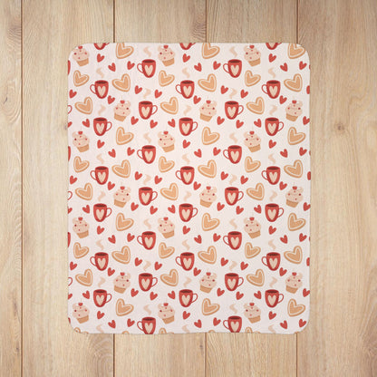 Coffee, Sweets & Hearts Valentine’s Day Fleece Sherpa Blanket