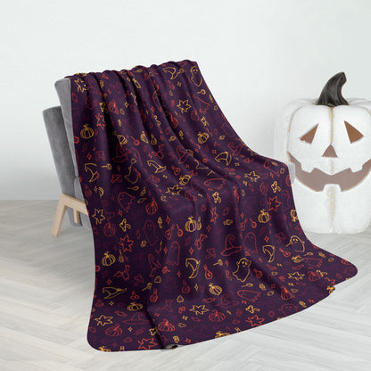 60" × 80" Halloween Fun Pattern Maroon Fleece Sherpa Blanket