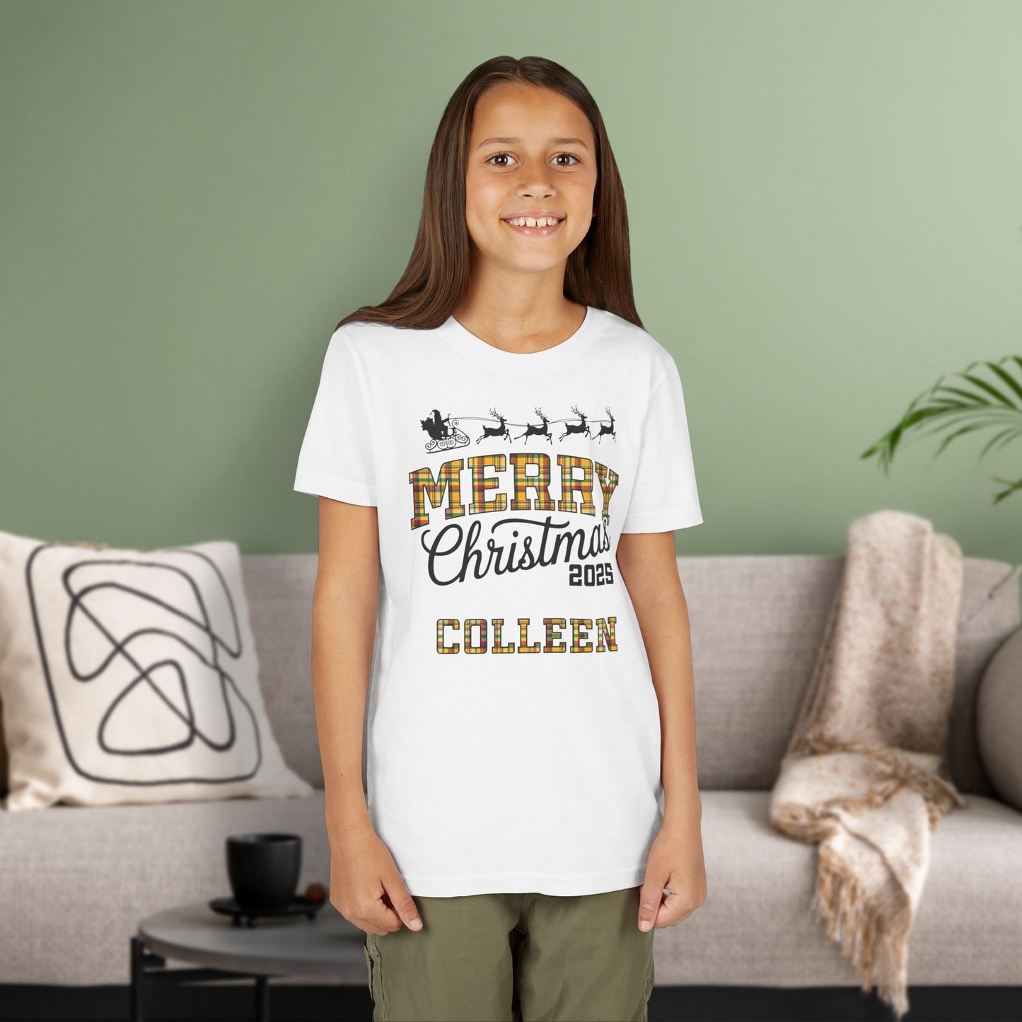 White Custom Christmas Green & Gold Green Bay WI Plaid Kids Tee Youth Pajama Top