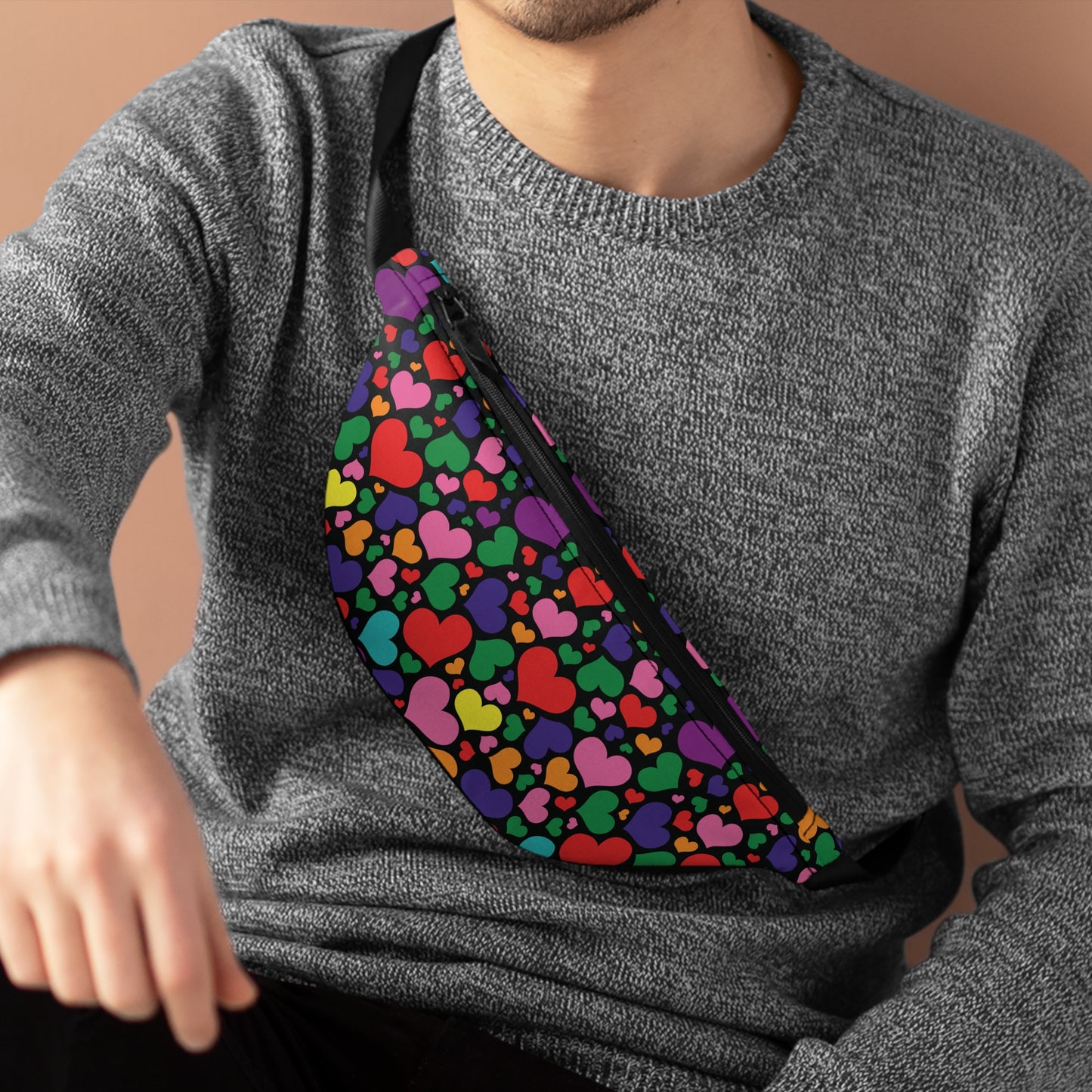Gilbert Baker Rainbow Pride Hearts Black Fanny Pack
