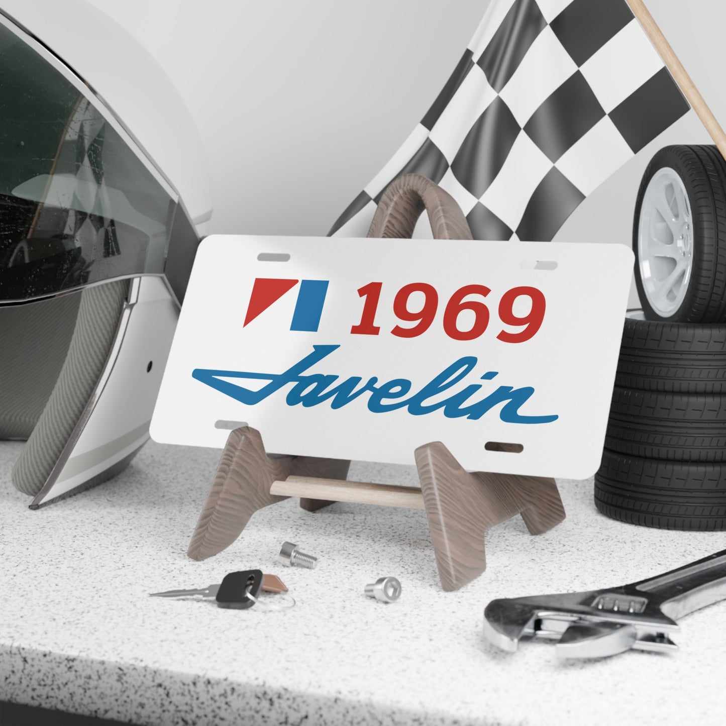 AMC Logo Blue Javelin Red Year White Custom Vanity Plates