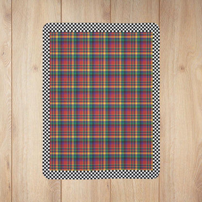 Red, Yellow, Green, Blue & Purple Ohio Plaid with Checkered Edge Fleece Sherpa Blanket