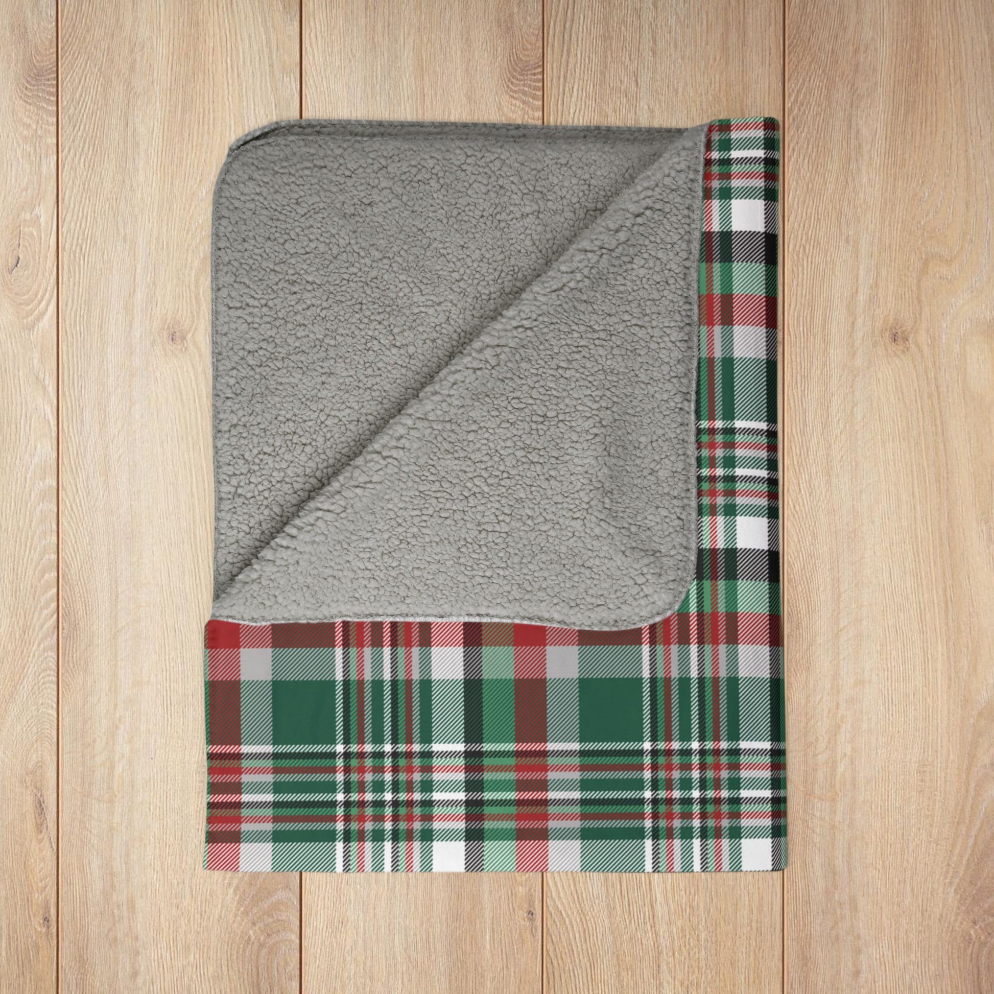 Christmas Green & White New York NY Plaid Fleece Sherpa Blanket