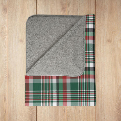 Christmas Green & White New York NY Plaid Fleece Sherpa Blanket