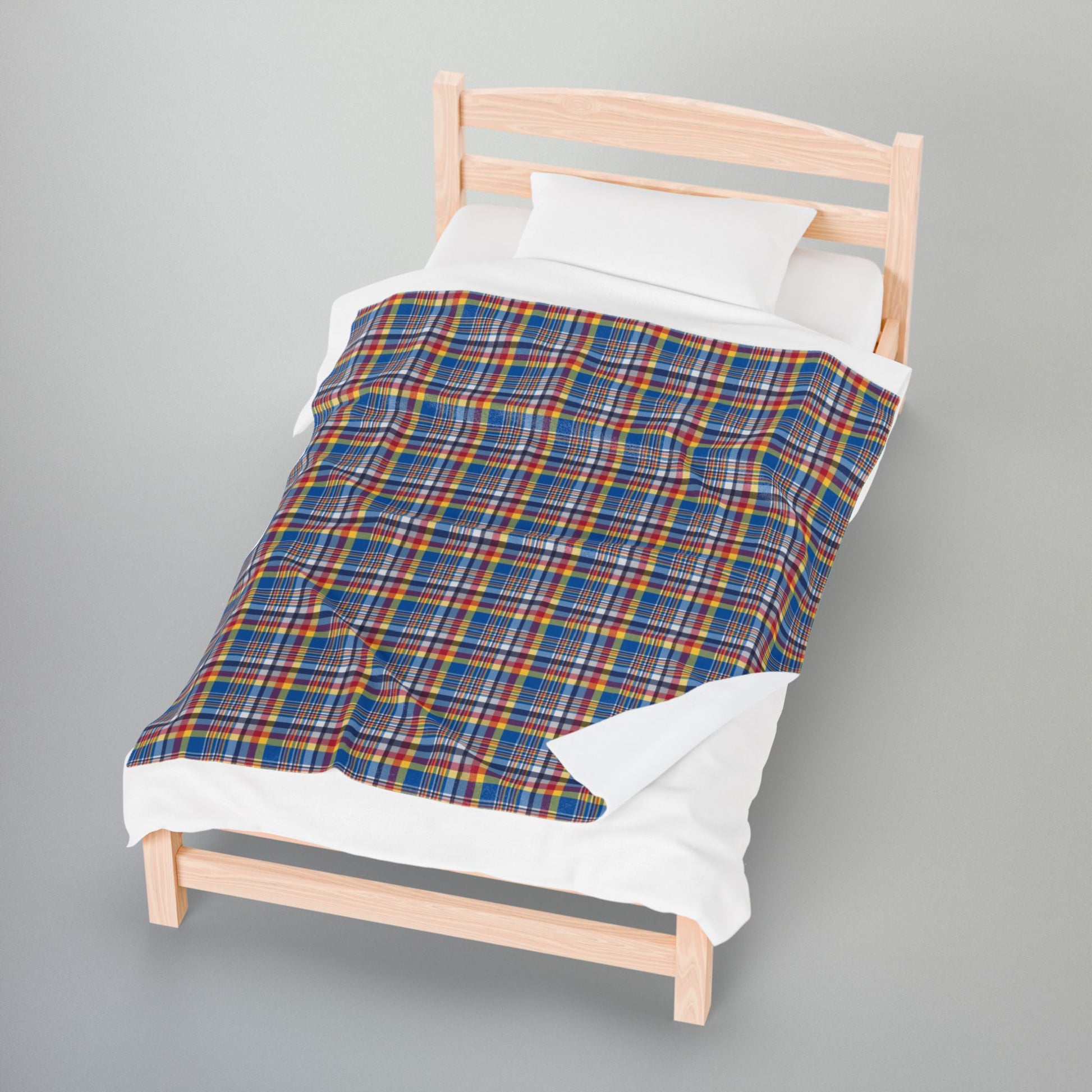 Blue, Red & Yellow Ohio Plaid Velveteen Plush Blanket