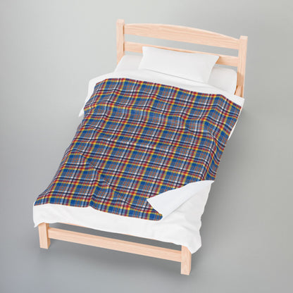 Blue, Red & Yellow Ohio Plaid Velveteen Plush Blanket
