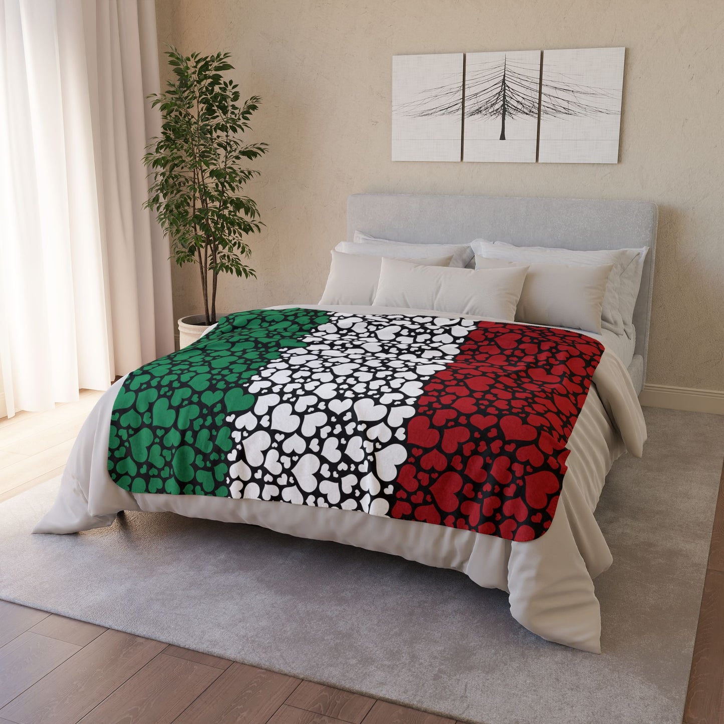 Mali Flag Hearts Fleece Sherpa Blanket