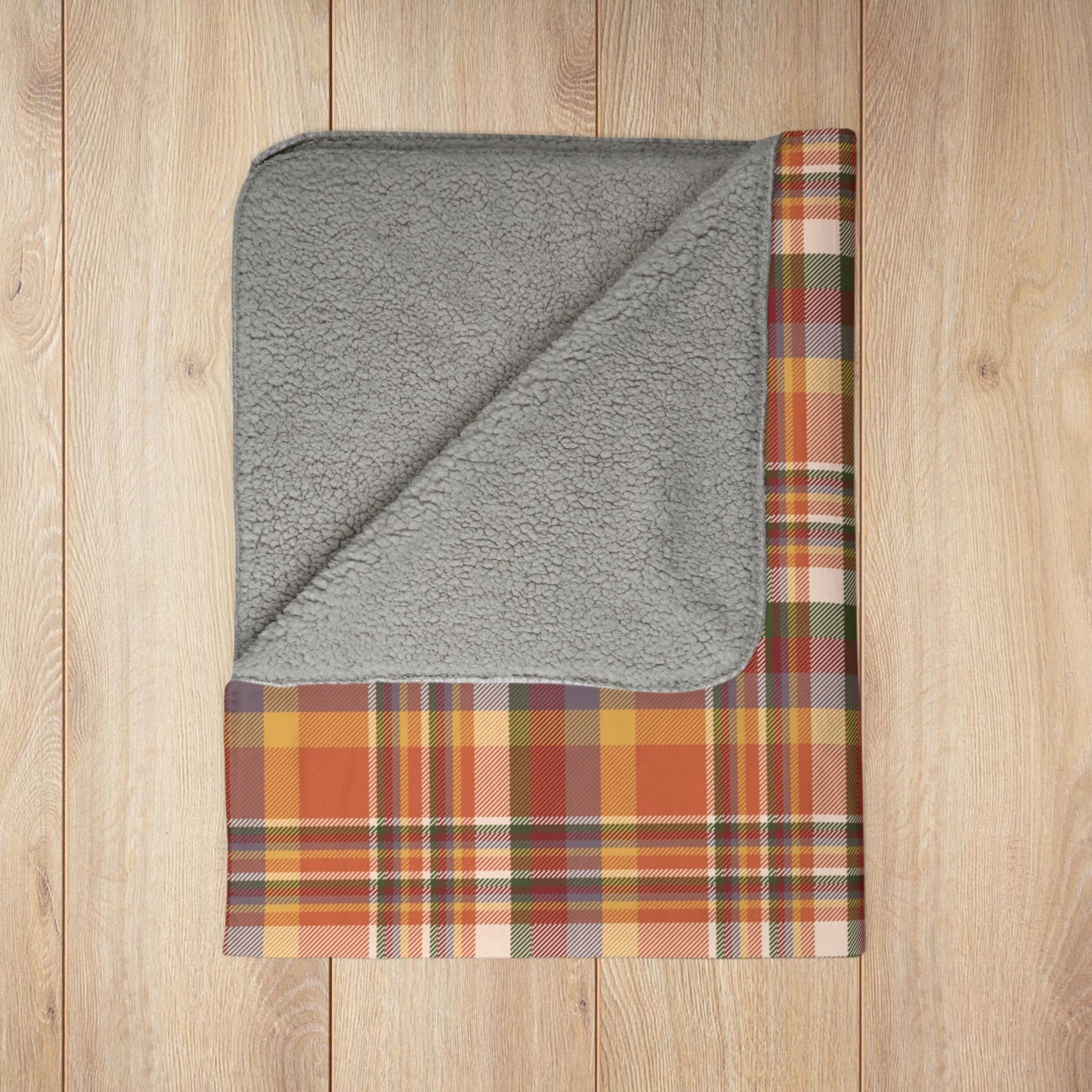 Autumn Burnt Orange Plaid Fleece Sherpa Blanket