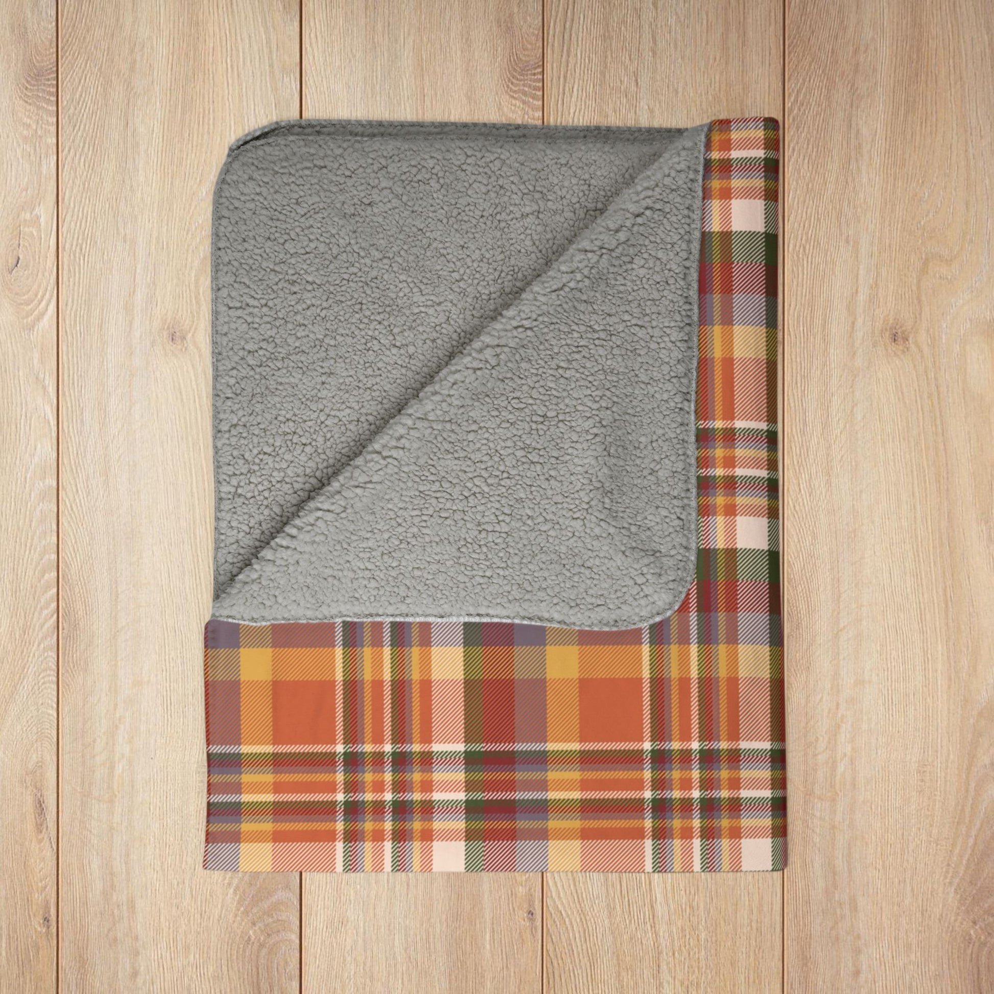 Autumn Burnt Orange Plaid Fleece Sherpa Blanket