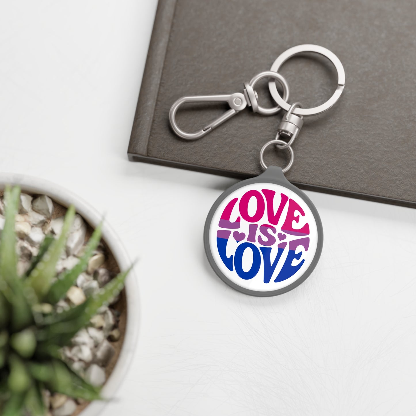 One size Grey Bisexual Pride Love is Love Keychain