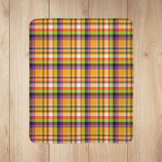 Halloween Colors Plaid Fleece Sherpa Blanket