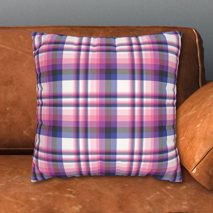 18" × 18" Genderfluid Plaid Faux-Suede Throw Pillow Cover
