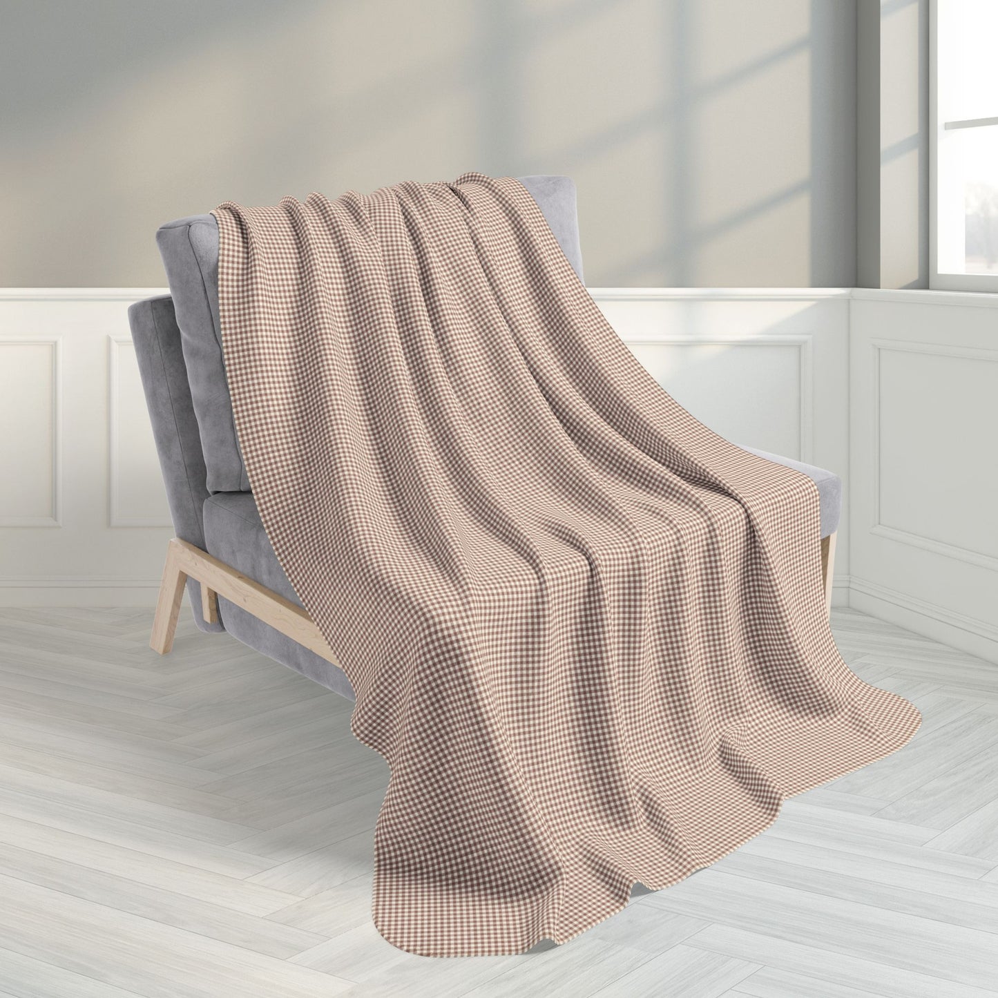 Mocha & Cream Gingham Fleece Sherpa Blanket