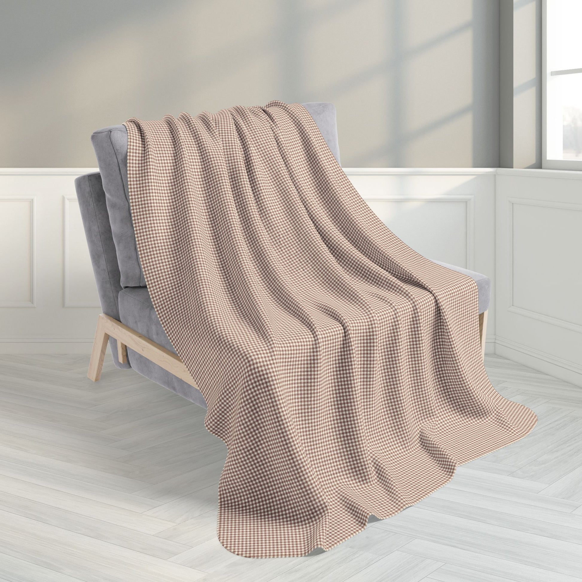 Mocha & Cream Gingham Fleece Sherpa Blanket