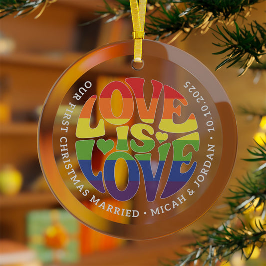 Custom Glass Love is Love Rainbow Pride 3.5" Circle Ornaments