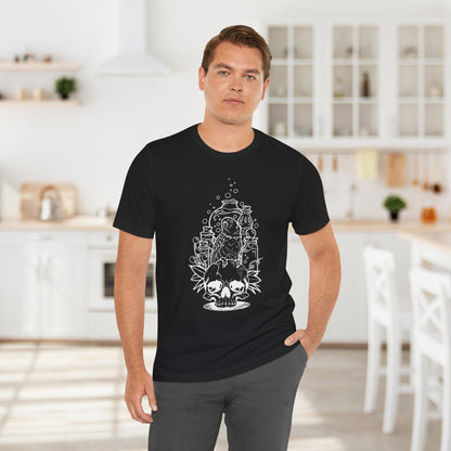 Crazy Scientist Lovebird Sitting on a Skull, Line Art Tee