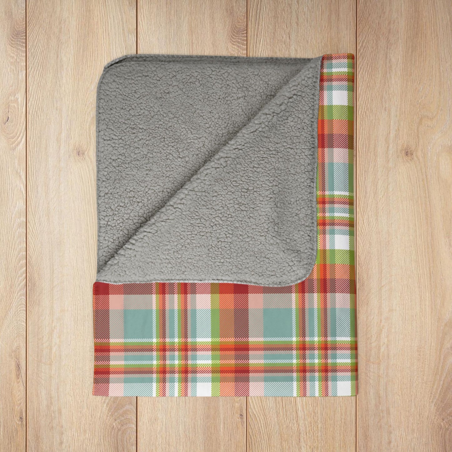 Summer Teal Plaid Fleece Sherpa Blanket