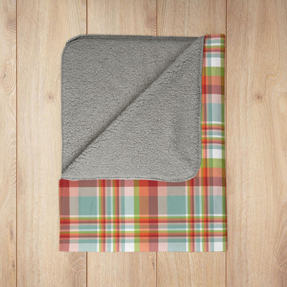Summer Teal Plaid Fleece Sherpa Blanket