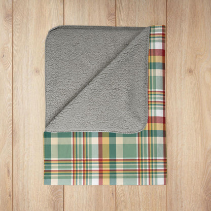 Christmas Red, Green & Gold Plaid Fleece Sherpa Blanket
