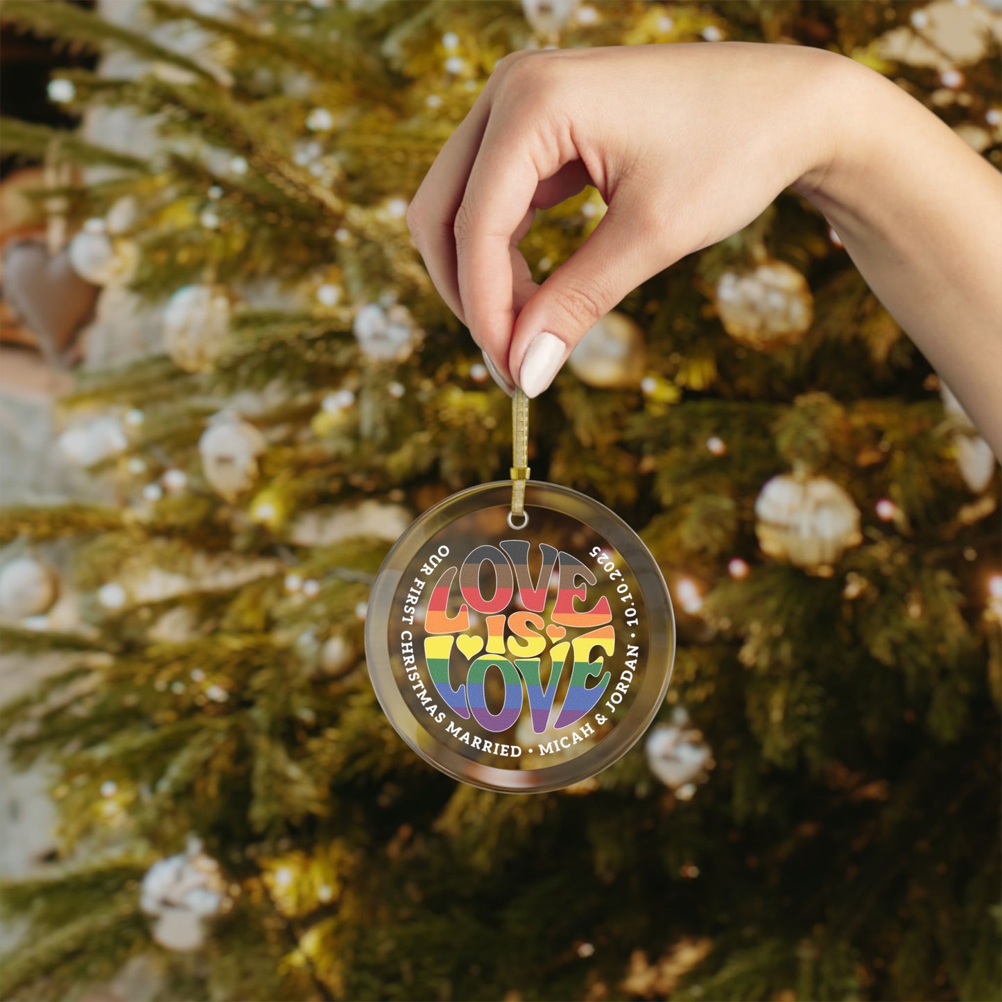 Custom Glass Love is Love Philadelphia PA Rainbow Pride 3.5" Circle Ornaments
