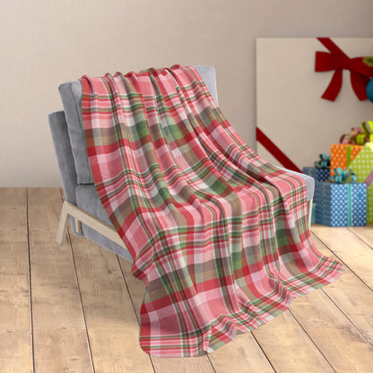 50" × 60" Christmas Pink & Red Plaid Fleece Sherpa Blanket