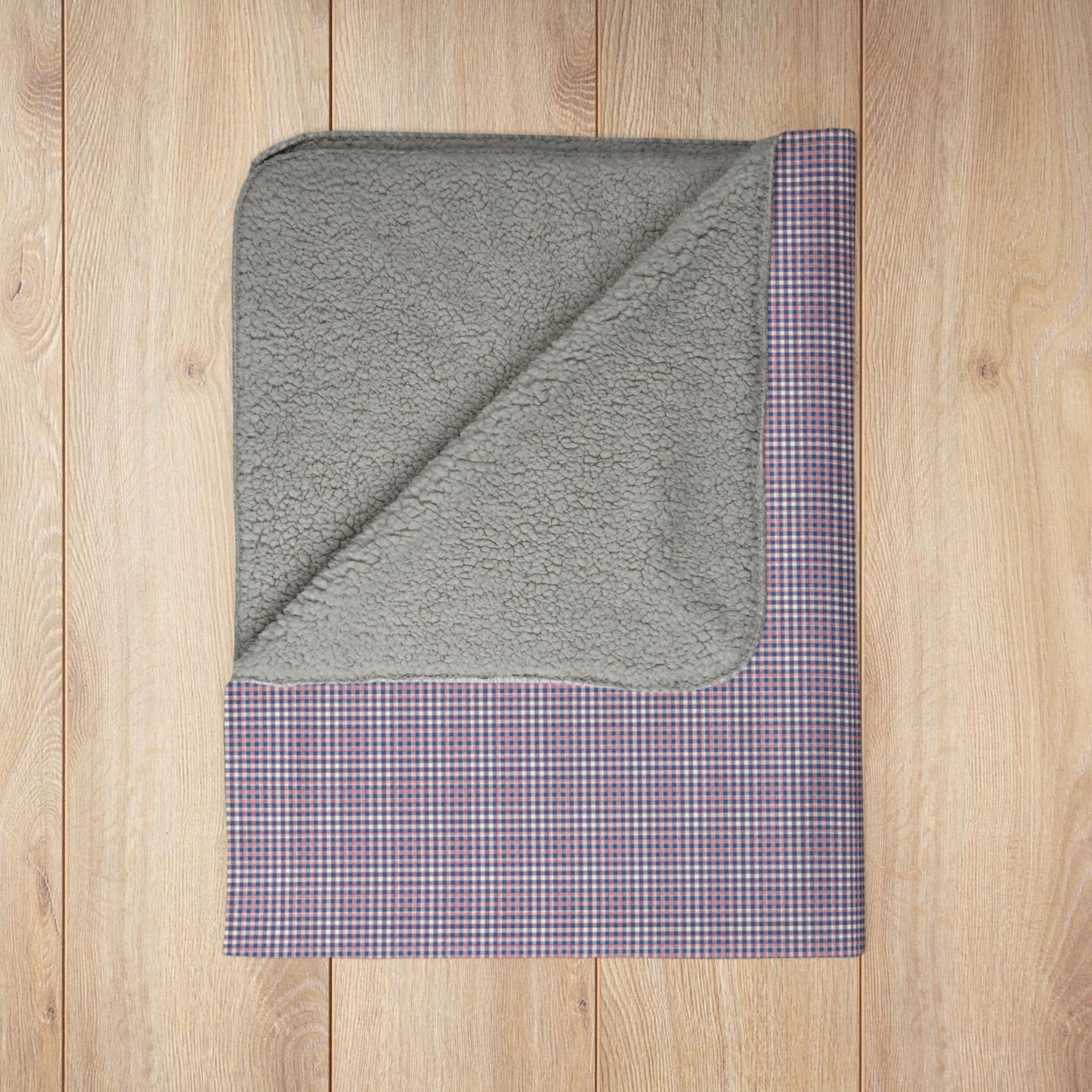 Pink & Slate Blue Gingham Fleece Sherpa Blanket