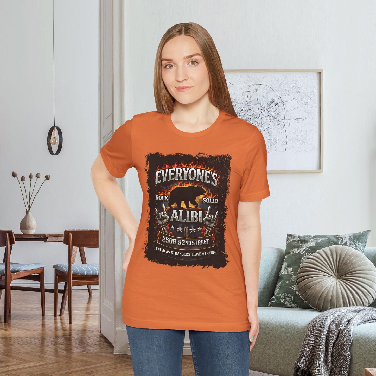 Burnt Orange Everyone's Alibi Bear T-Shirt