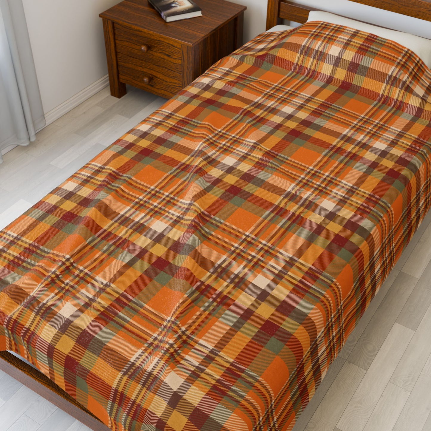 Autumn Orange Plaid Velveteen Plush Blanket