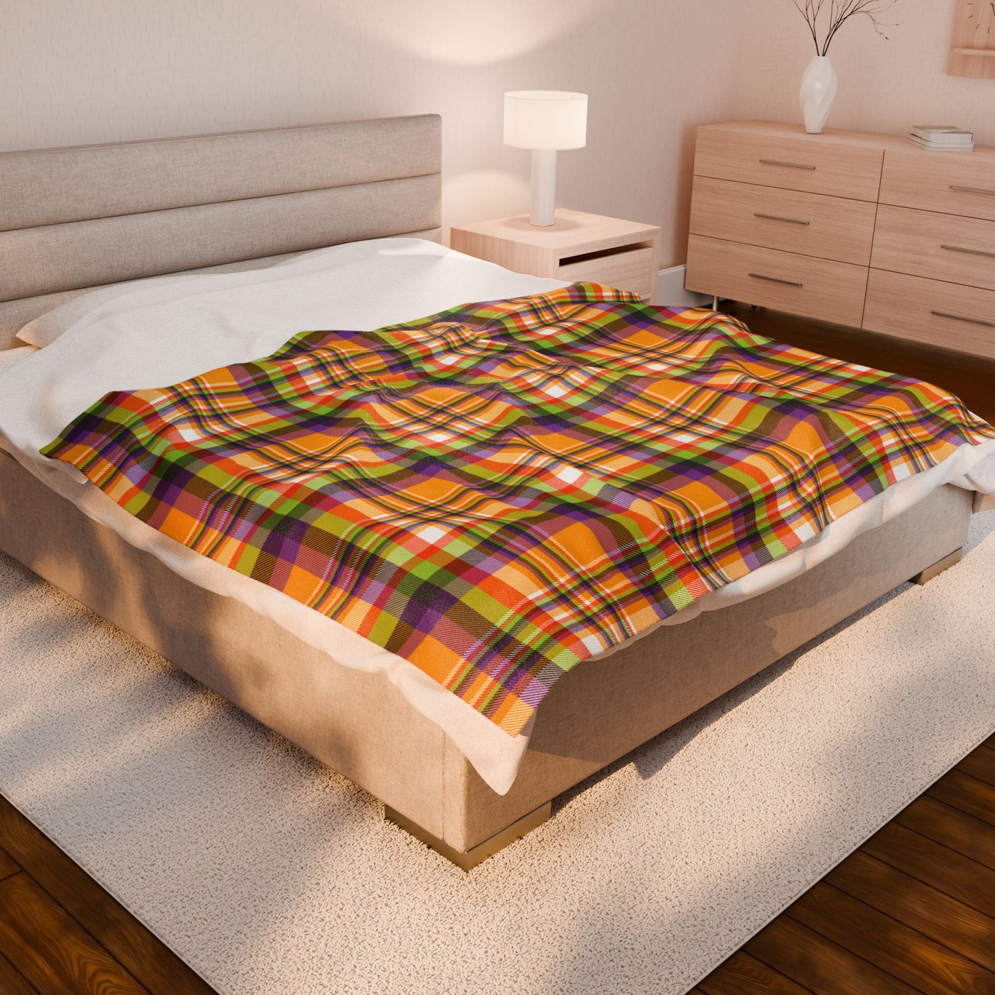 Halloween Colors Plaid Velveteen Plush Blanket