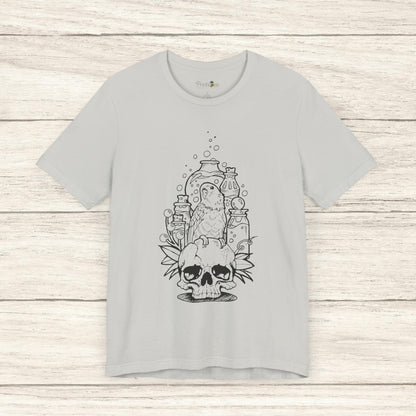 Crazy Scientist Lovebird Sitting on a Skull, Line Art Tee