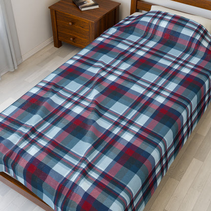 Nautical Blue Plaid Velveteen Plush Blanket