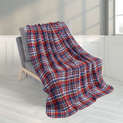 50" × 60" Blue, Red & White Ohio Plaid Fleece Sherpa Blanket