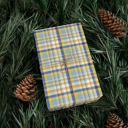 Hannukah Blues, White & Gold Plaid Gift Wrapping Paper Roll