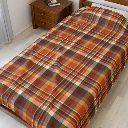 Autumn Burnt Orange Plaid Velveteen Plush Blanket