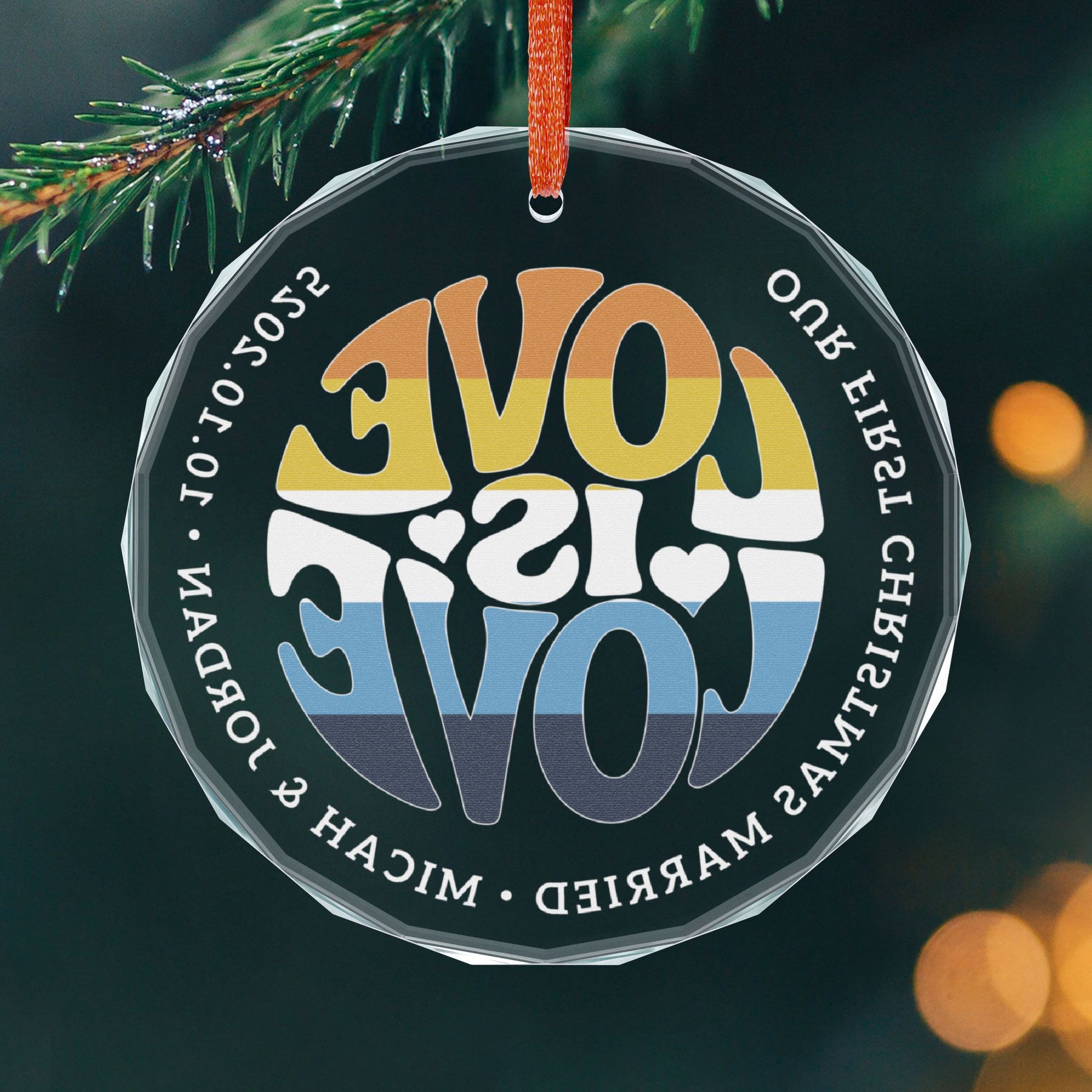 Custom Crystal Love is Love Aromantic Asexual Pride 3" Circle Ornament