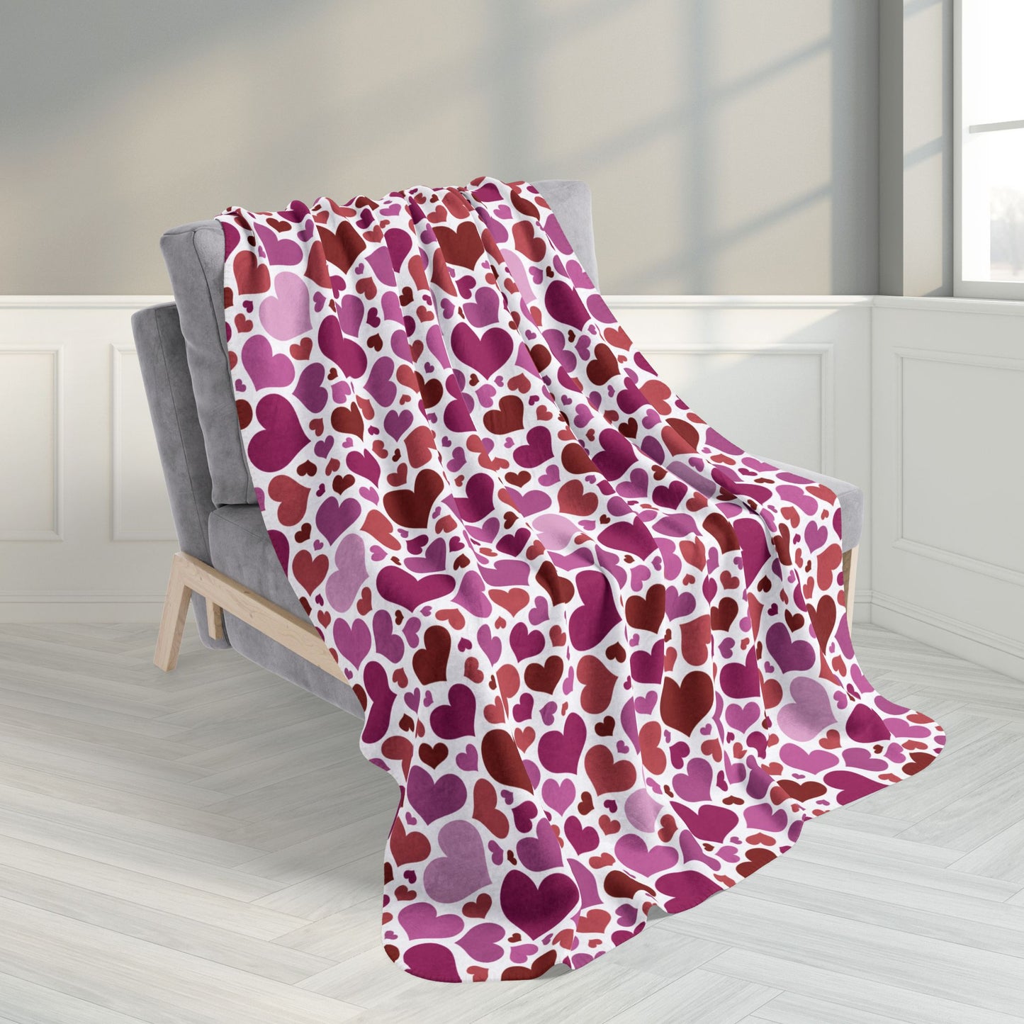 50" × 60" Lesbian Pink Pride Valentine’s Day Hearts White Fleece Sherpa Blanket