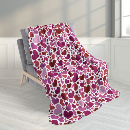 50" × 60" Lesbian Pink Pride Valentine’s Day Hearts White Fleece Sherpa Blanket