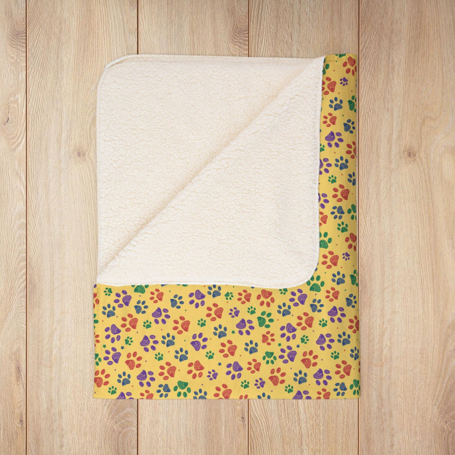 Red, Green & Purple Ohio Paw Prints Yellow Fleece Sherpa Blanket