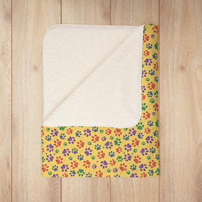 Red, Green & Purple Ohio Paw Prints Yellow Fleece Sherpa Blanket