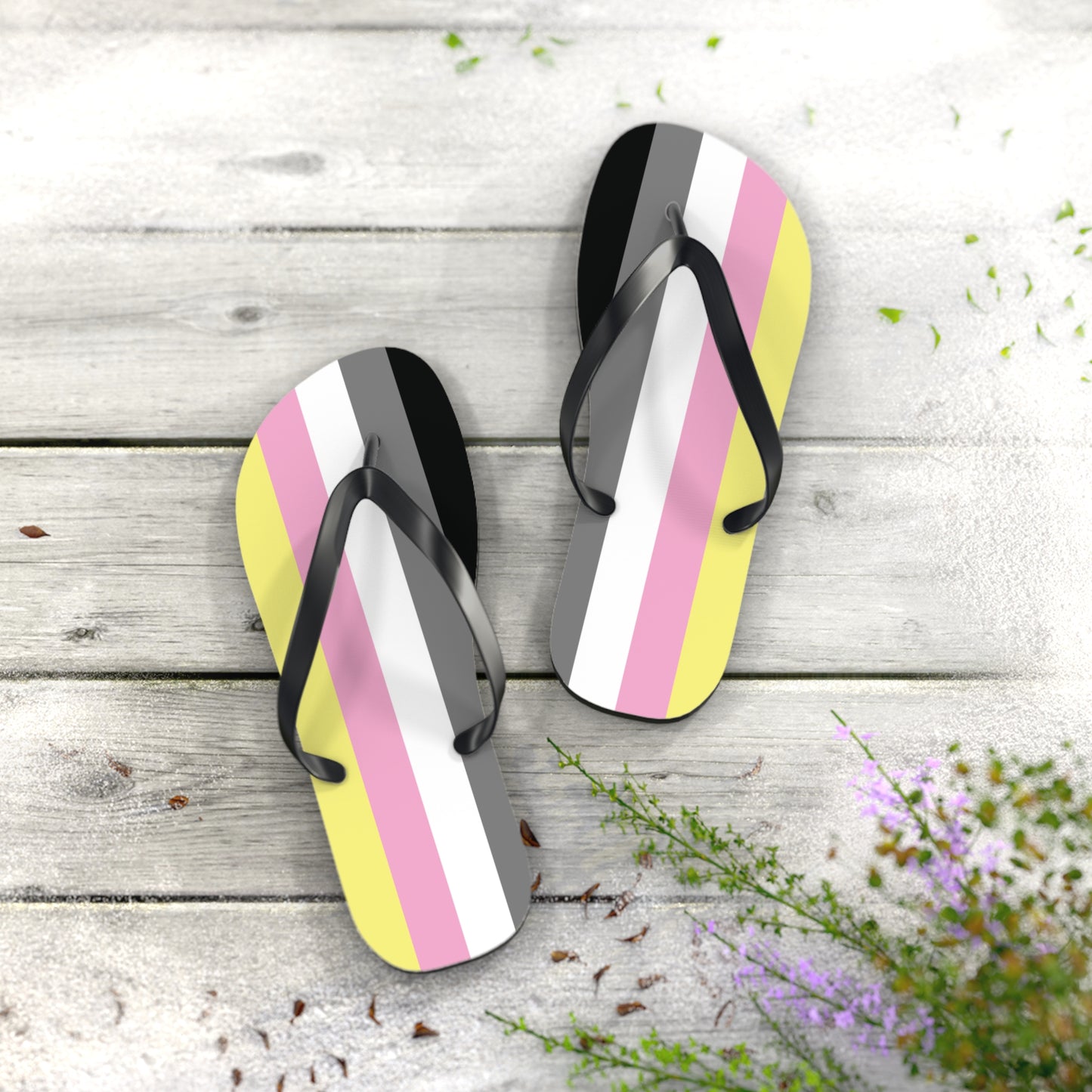 L Black sole Queerplatonic Pride Flip Flops