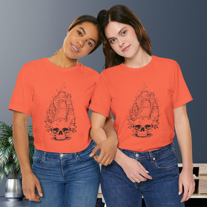 Crazy Scientist Lovebird Sitting on a Skull, Line Art Tee